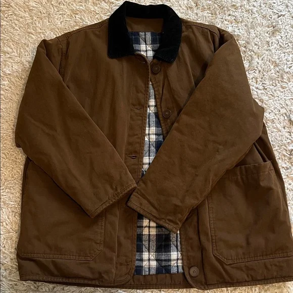 Women’s winter dark brown Barn Jacket with corduroy Black Collar - Picture 10 of 13